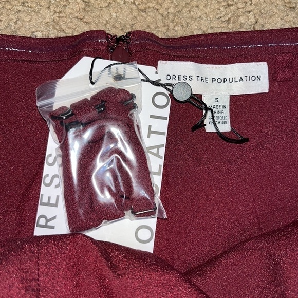 Dress The Population Julian Crepe Off The Shoulder Wide Leg Jumpsuit Burgundy S - Picture 9 of 11